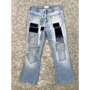 Free People jeans womens stitched patches quilted bohemian light blue W 31R 70s